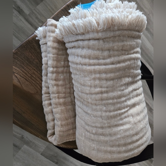 Johanna Howard Cozi Wool Gauze Throw Blanket Reversible Taupe / Natural - Picture 8 of 8